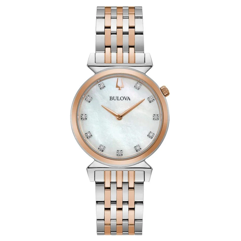 BULOVA 98P192 REGATTA MOP DIAMOND DIAL TWO TONE STAINLESS STEEL WOMENS WATCH